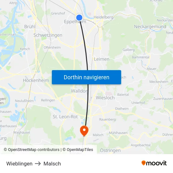Wieblingen to Malsch map
