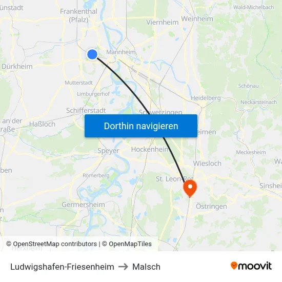 Ludwigshafen-Friesenheim to Malsch map