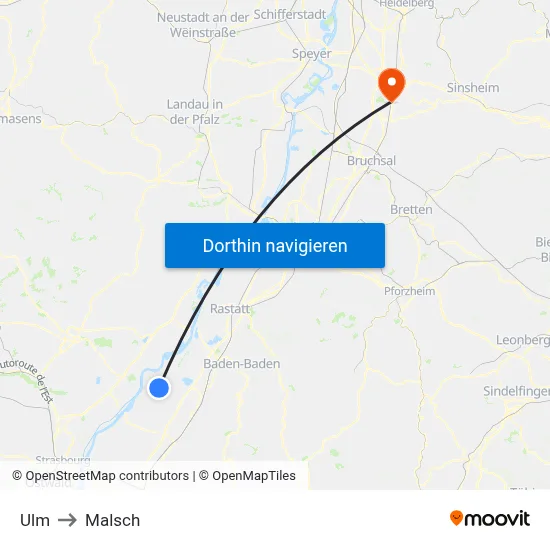 Ulm to Malsch map