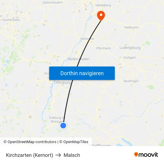 Kirchzarten (Kernort) to Malsch map