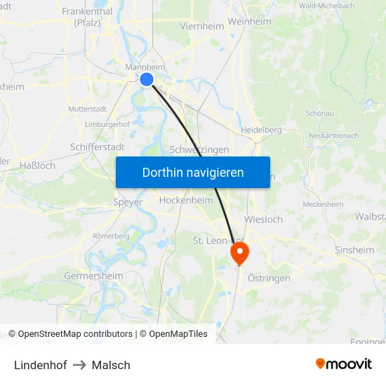 Lindenhof to Malsch map