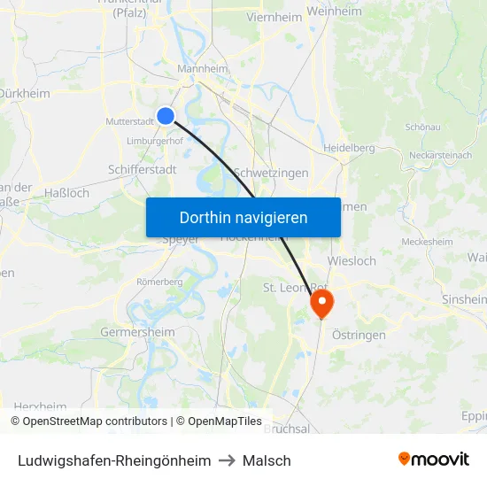 Ludwigshafen-Rheingönheim to Malsch map