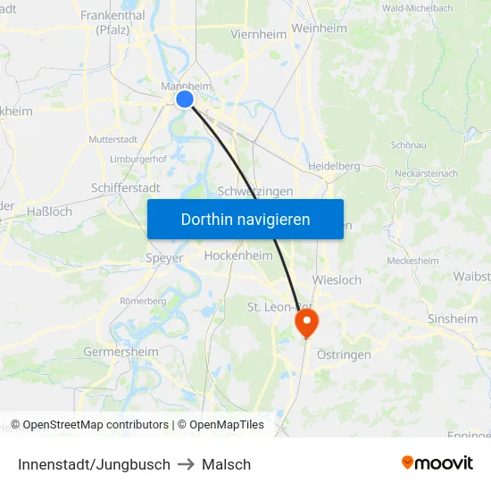 Innenstadt/Jungbusch to Malsch map