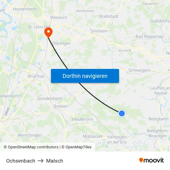Ochsenbach to Malsch map