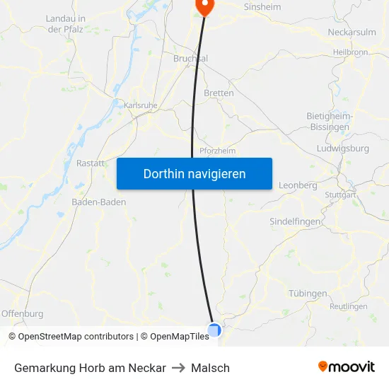 Gemarkung Horb am Neckar to Malsch map