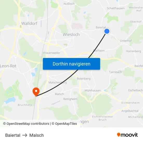 Baiertal to Malsch map