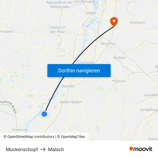 Muckenschopf to Malsch map