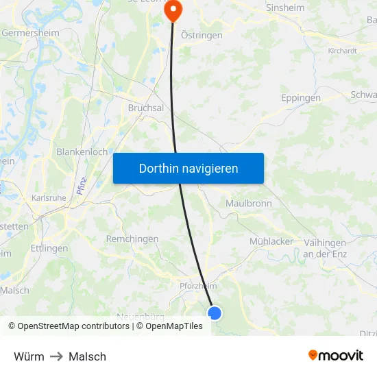 Würm to Malsch map