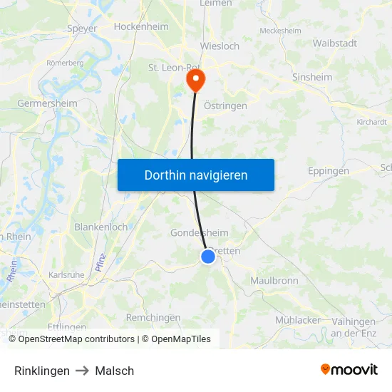 Rinklingen to Malsch map