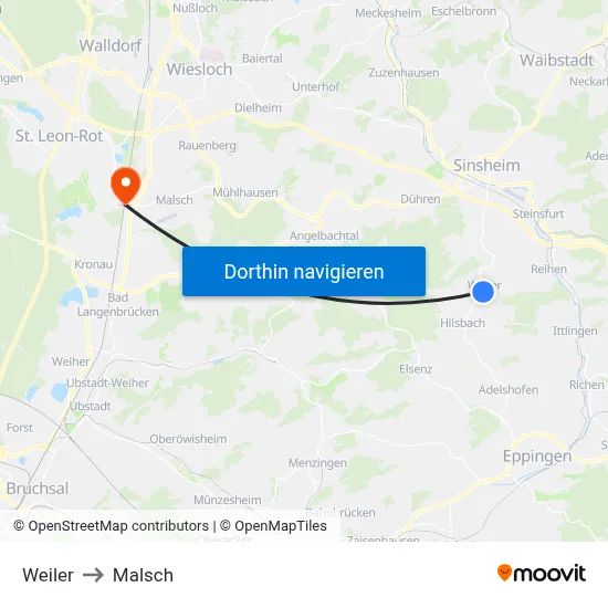 Weiler to Malsch map