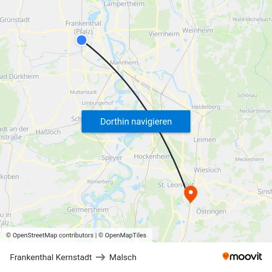 Frankenthal Kernstadt to Malsch map