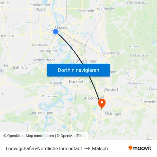 Ludwigshafen-Nördliche Innenstadt to Malsch map