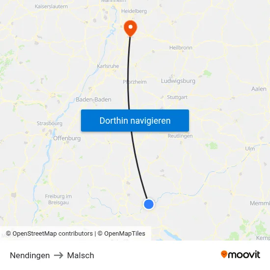 Nendingen to Malsch map