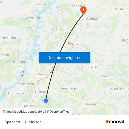 Spessart to Malsch map