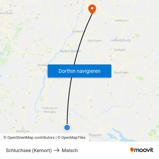 Schluchsee (Kernort) to Malsch map