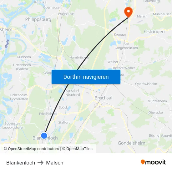 Blankenloch to Malsch map