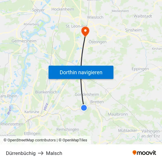 Dürrenbüchig to Malsch map