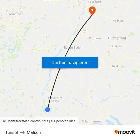 Tunsel to Malsch map