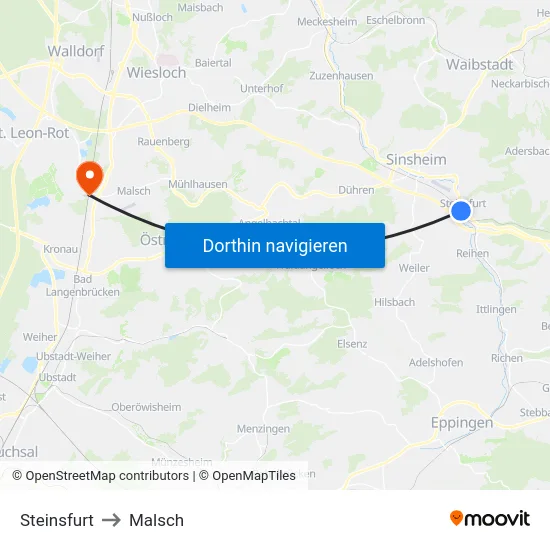 Steinsfurt to Malsch map