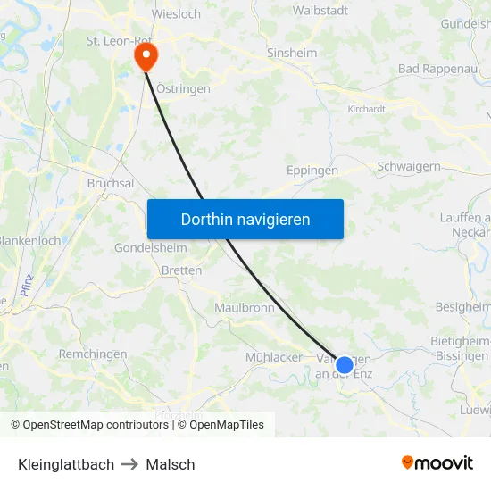 Kleinglattbach to Malsch map