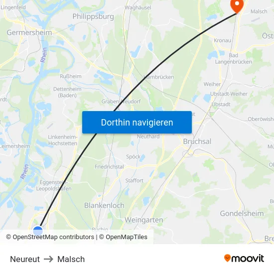 Neureut to Malsch map