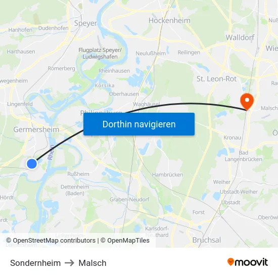 Sondernheim to Malsch map