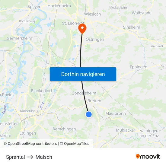 Sprantal to Malsch map