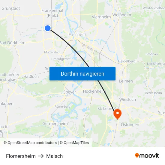 Flomersheim to Malsch map