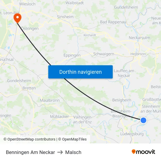 Benningen Am Neckar to Malsch map