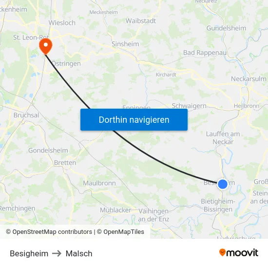 Besigheim to Malsch map
