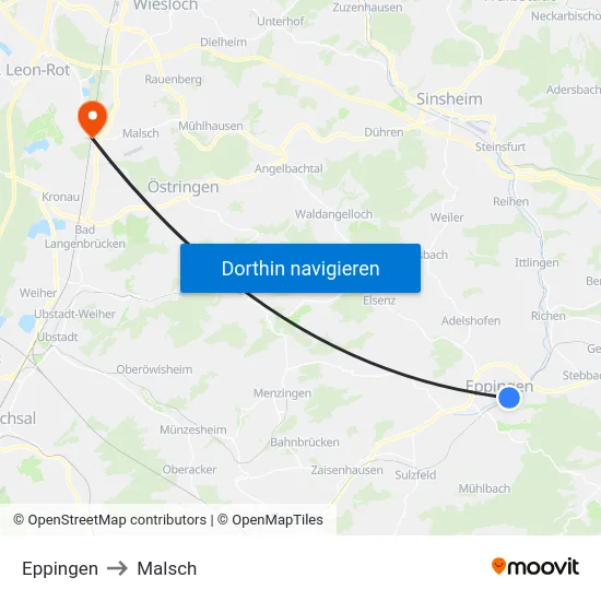 Eppingen to Malsch map