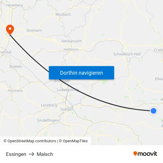 Essingen to Malsch map
