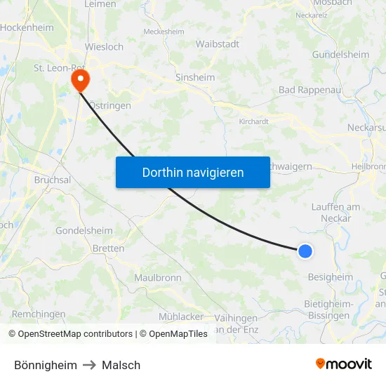 Bönnigheim to Malsch map