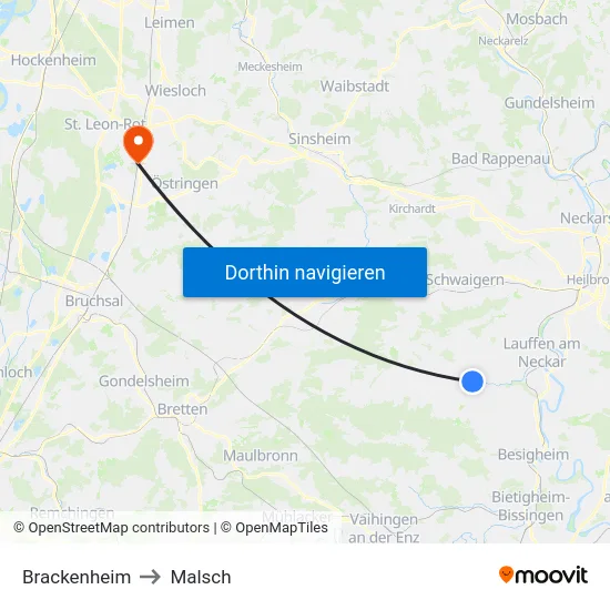 Brackenheim to Malsch map