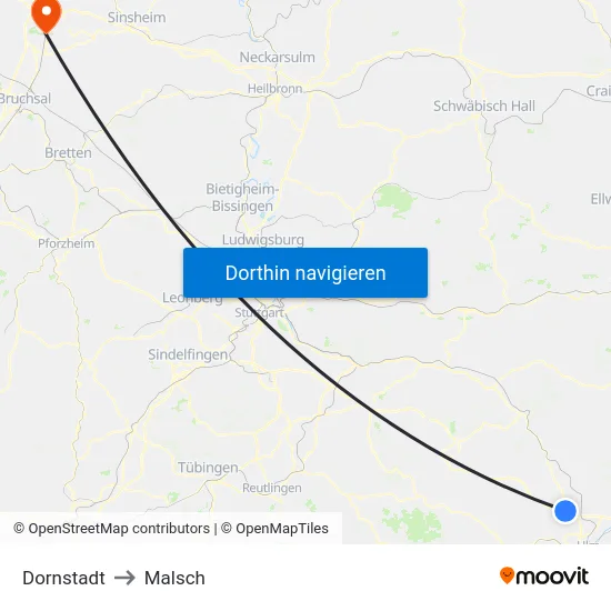 Dornstadt to Malsch map