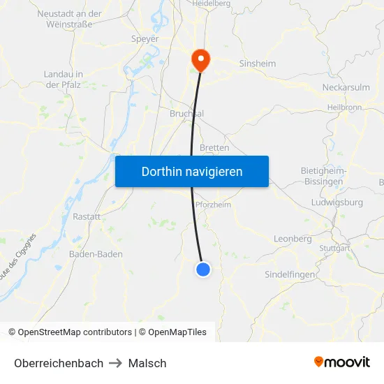 Oberreichenbach to Malsch map