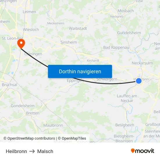 Heilbronn to Malsch map