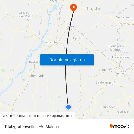 Pfalzgrafenweiler to Malsch map