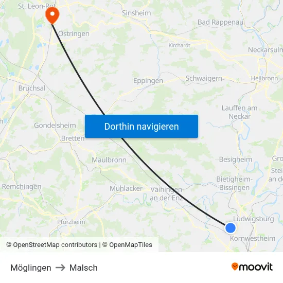 Möglingen to Malsch map