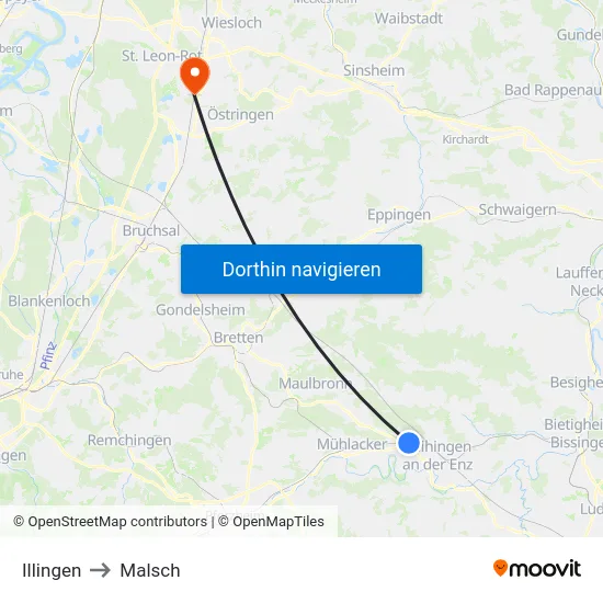 Illingen to Malsch map