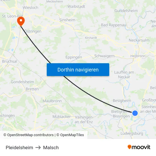 Pleidelsheim to Malsch map