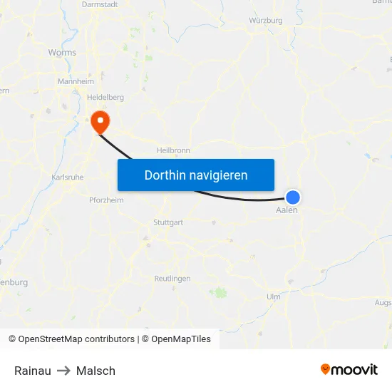 Rainau to Malsch map
