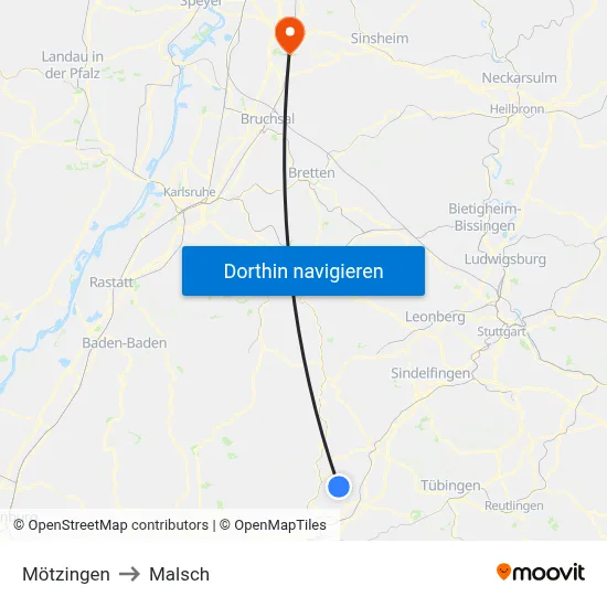Mötzingen to Malsch map