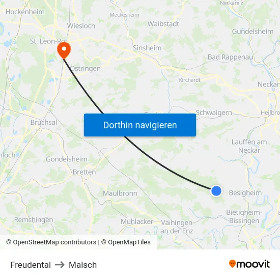 Freudental to Malsch map