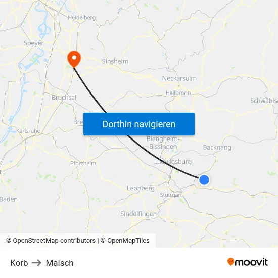 Korb to Malsch map