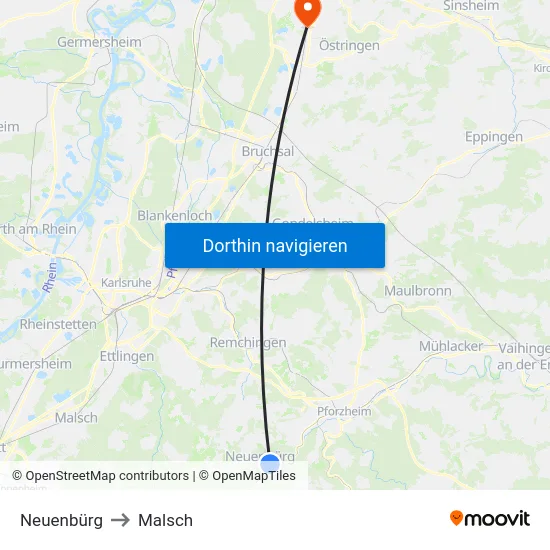 Neuenbürg to Malsch map