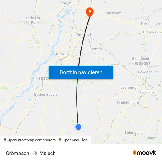 Grömbach to Malsch map