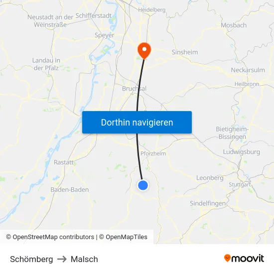Schömberg to Malsch map