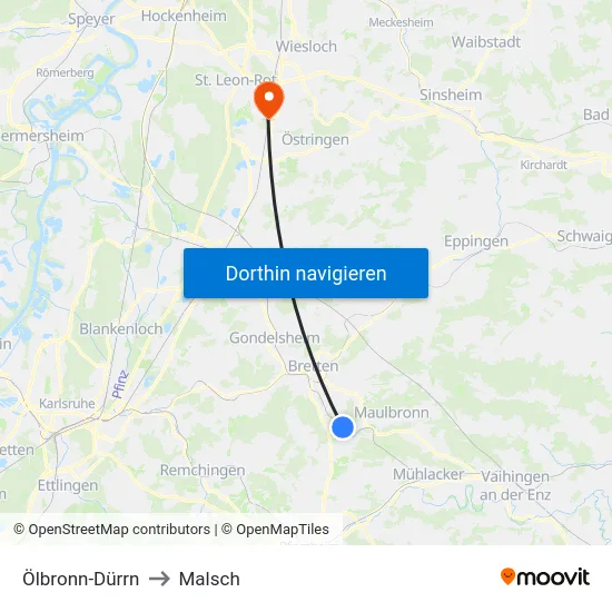 Ölbronn-Dürrn to Malsch map