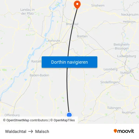 Waldachtal to Malsch map